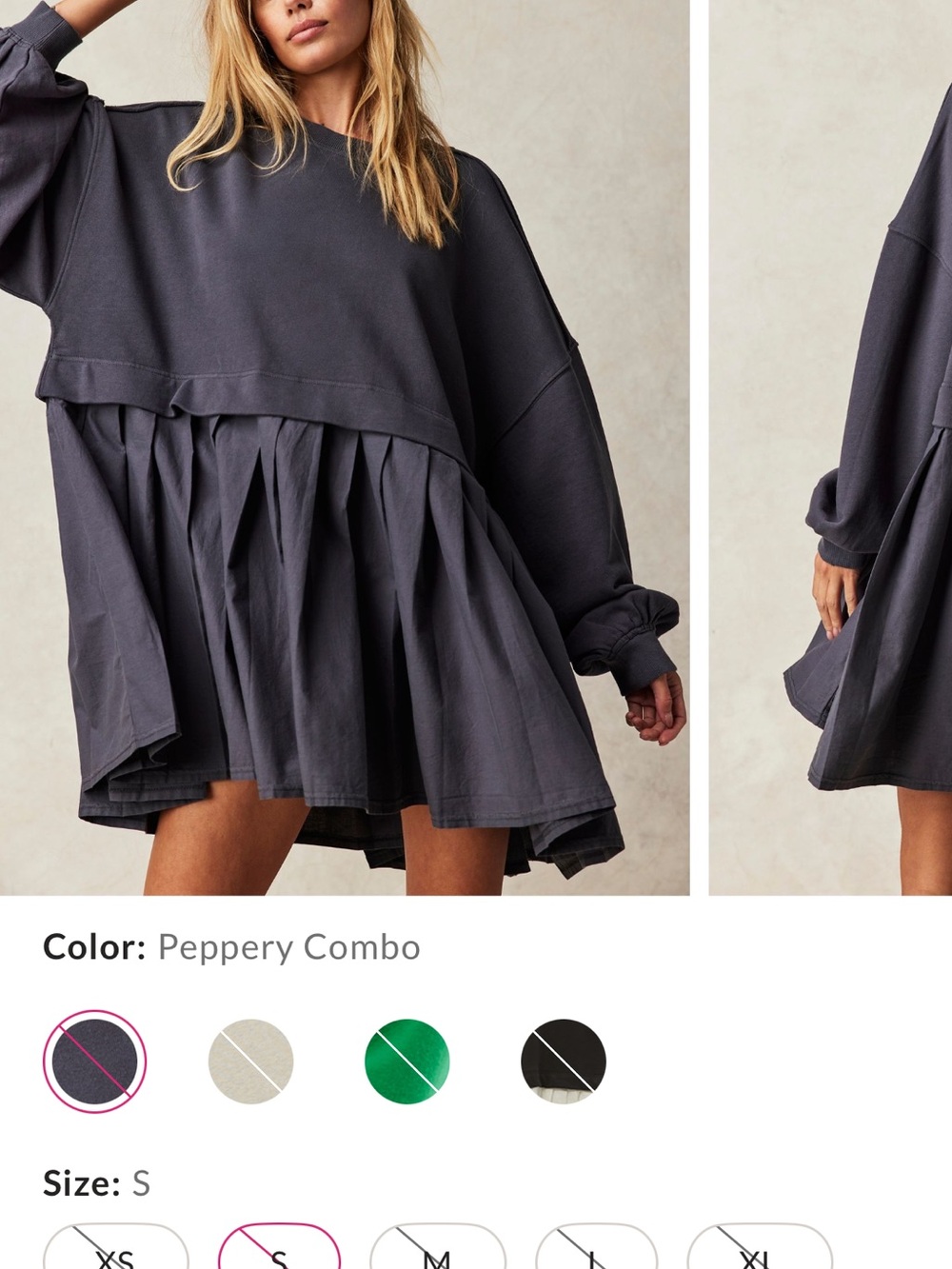 Free People Peppery Eleanor Combo Pleated sweatshirt mini dress